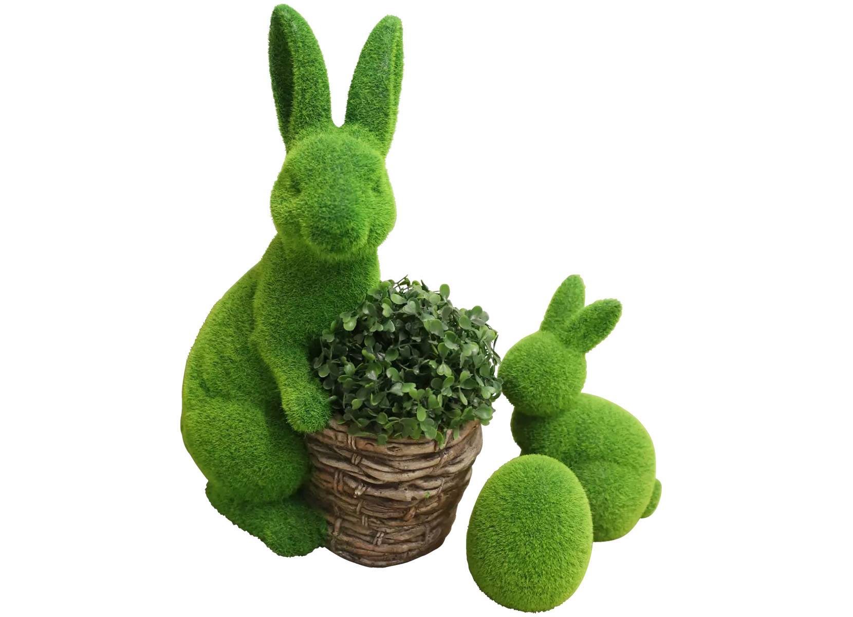 Osterhase in Gras-Optik mit Pflanzgefäß vorne