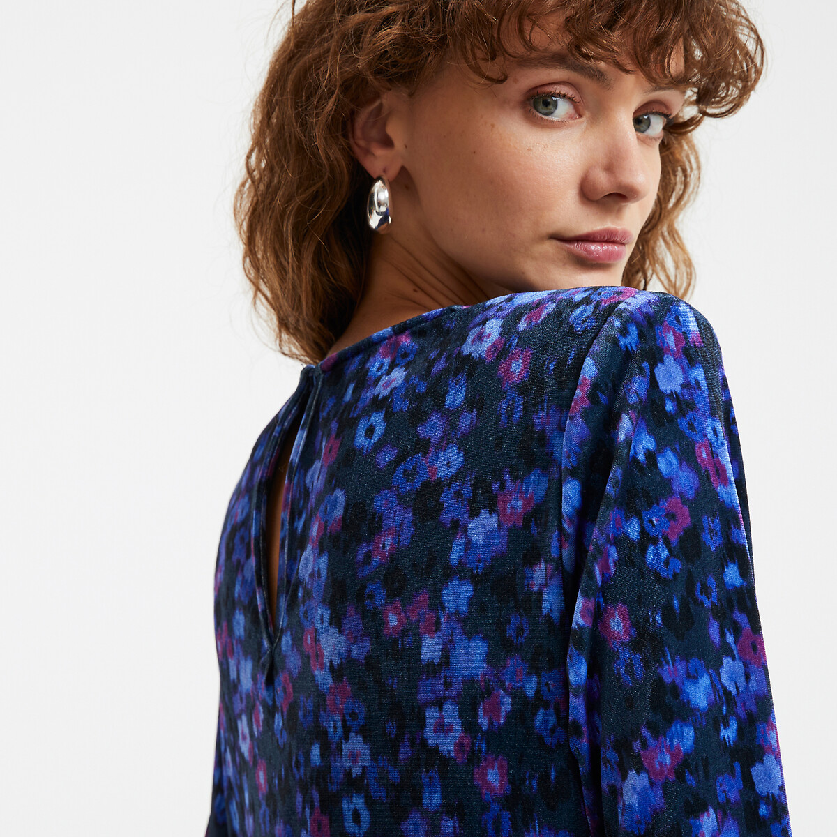 COLEÇÃO LA REDOUTE<br>Vestido longo reto de veludo com estampa floral