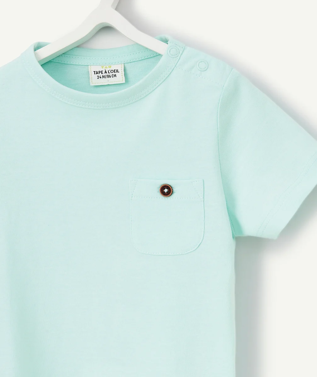 T-SHIRT BÉBÉ GARÇON VERT MENTHE EN COTON BIO AVEC POCHE