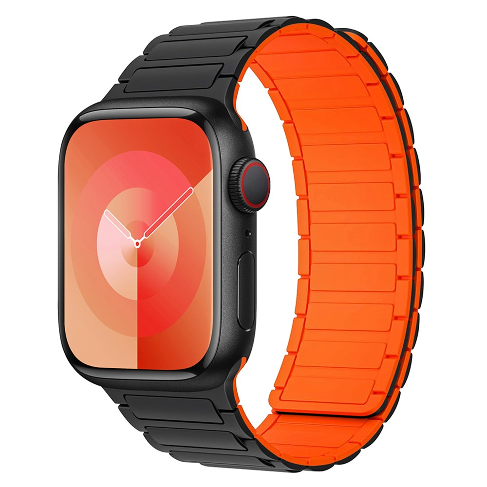 Apple Watch (49/46/45/44 mm) Silikon Armband mit Magnetverschluss (Gelenkumfang: 175 - 240 mm) - Schwarz / Orange