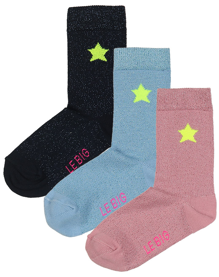 Socken TAMELA 3er-Pack mit Glitzer in blau/rosa/dunkelblau