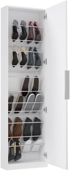 FORTE Calma Schuhschrank mit 1 Spiegeltür, Holzwerkstoff, Weiß, 180 x 50 x 20 cm