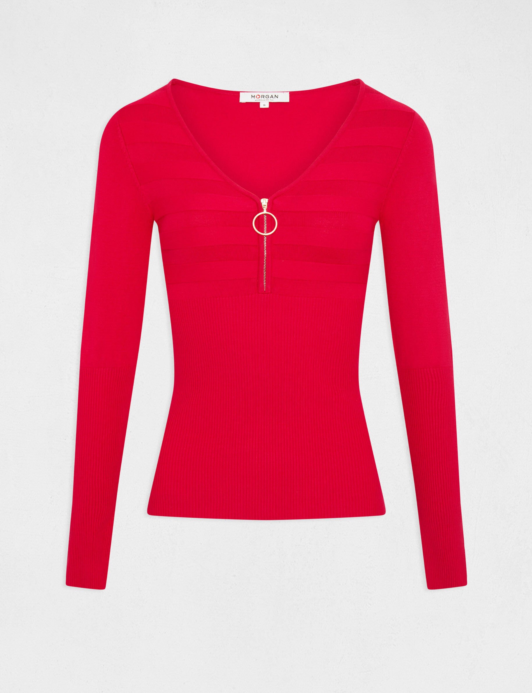 Pull manches longues à détail zippé rose moyen femme - rose_moyen