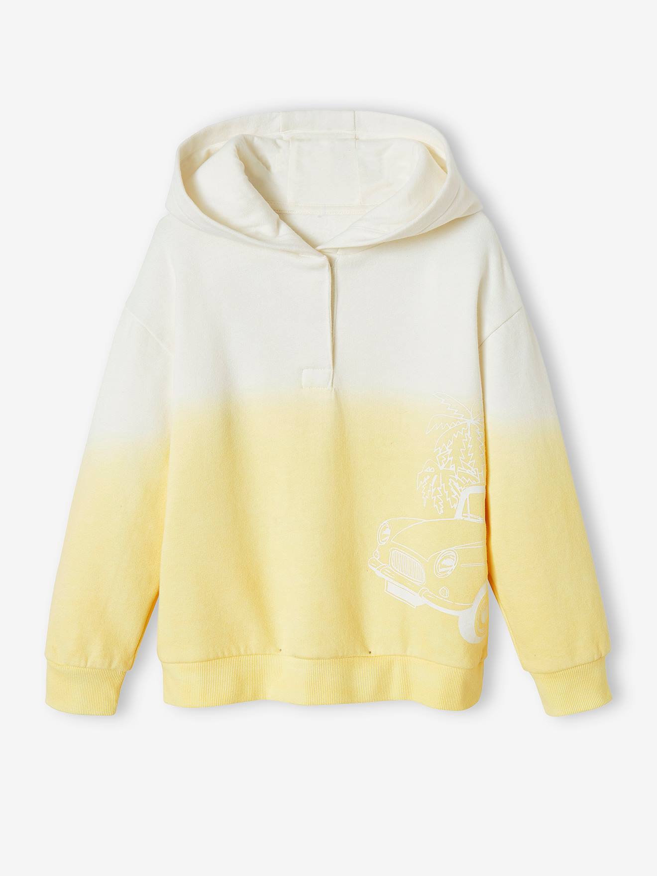 Moletom amarelo pastel com estampa de carro e efeito 