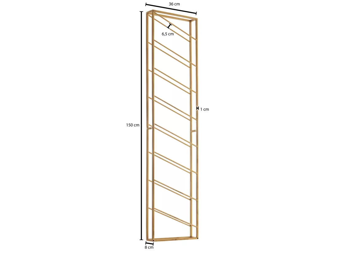 Casier à Vin Mural Métal Doré 36x150x8cm Étagère Porte-bouteilles Étroit