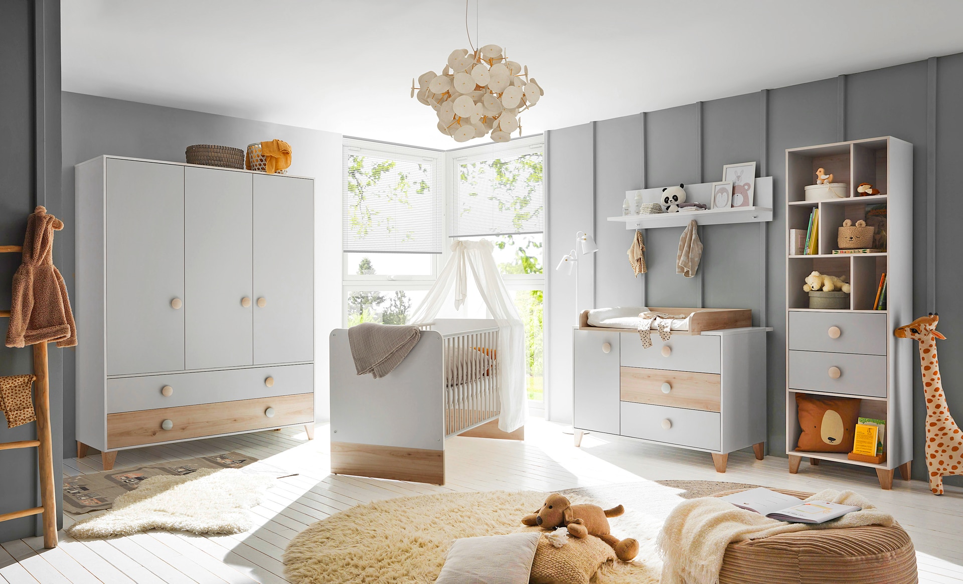Kinder-Drehtürenschrank FIEN grau/ braun