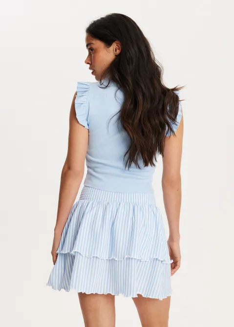 Geribde top met ruffles blauw (BLW.L)