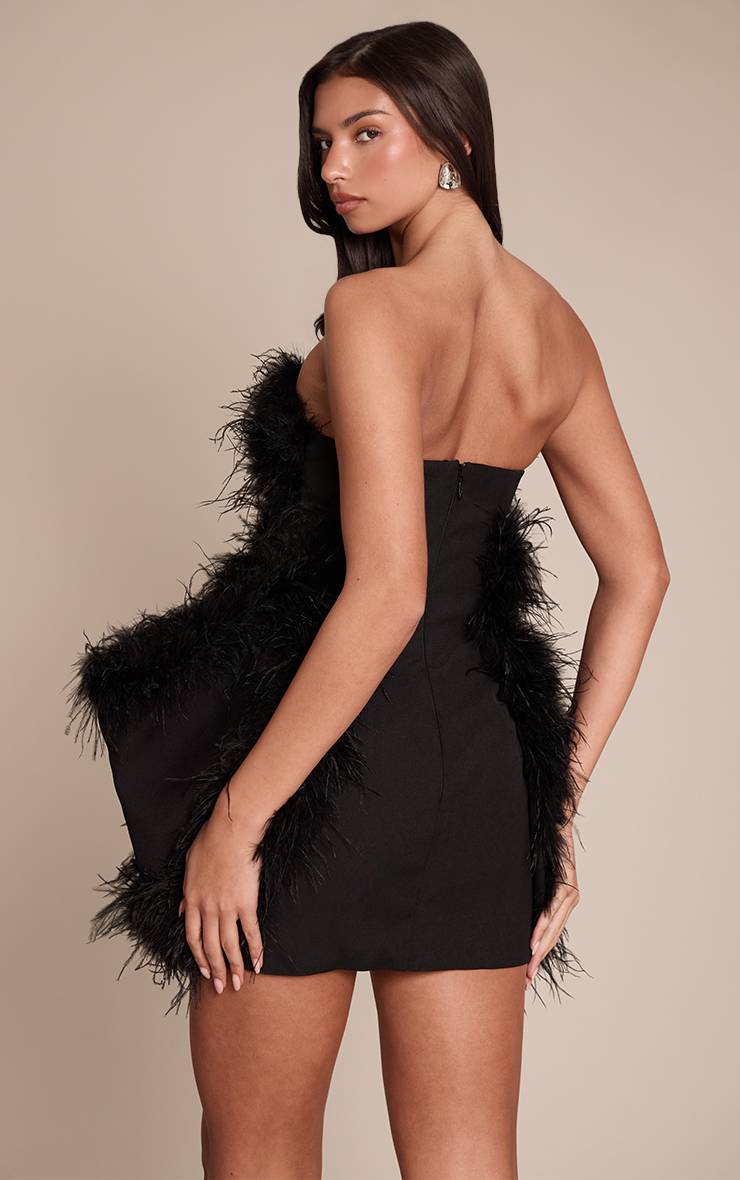 Noir Robe Moulante Bandeau Premium À Détail De Hanches Orné De Plumes