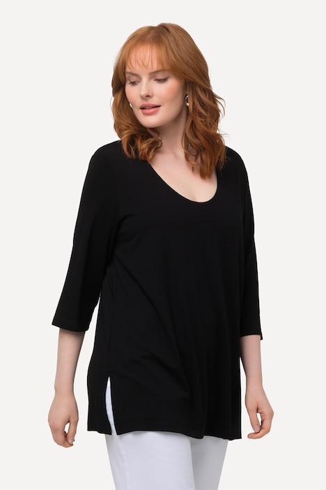 Shirt, tiefer Rundhalsausschnitt, 3/4 Arm