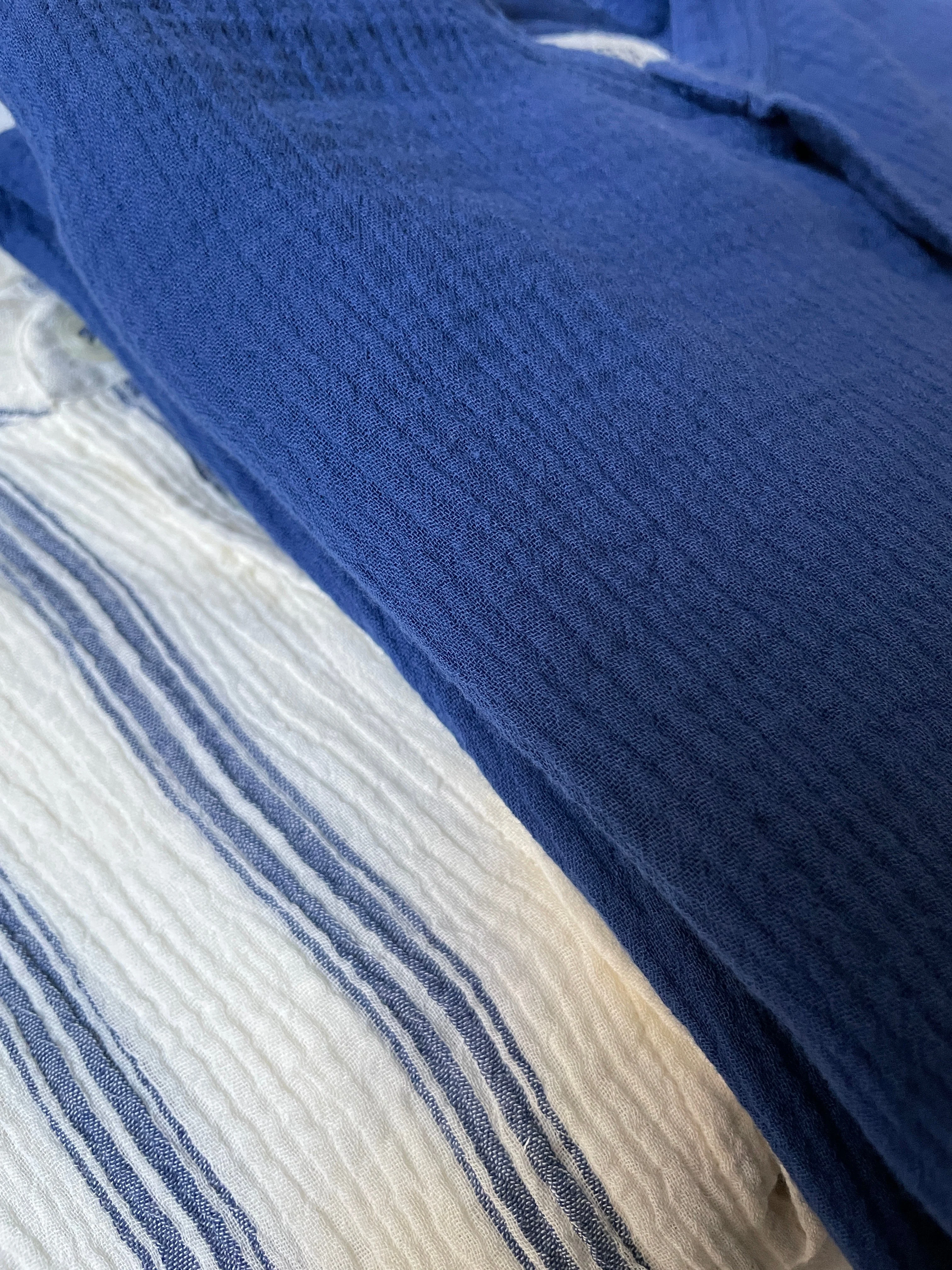 Chemise col mao en gaze de coton | Bleu