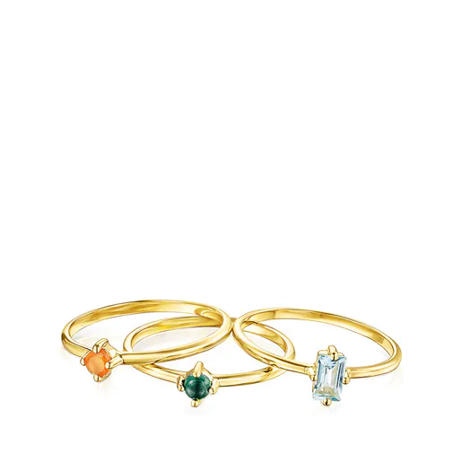 Pack de Anillos com banho de ouro 18 kt sobre prata e gemas TOUS Good Vibes