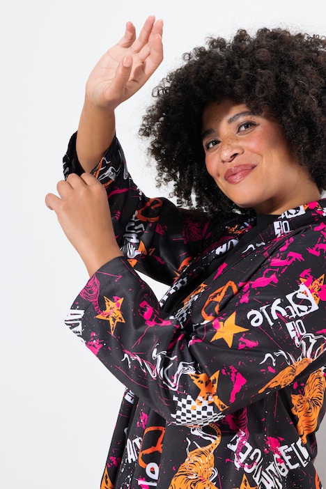 Kaftan, oversized, Alloverdruck, Satinfutter