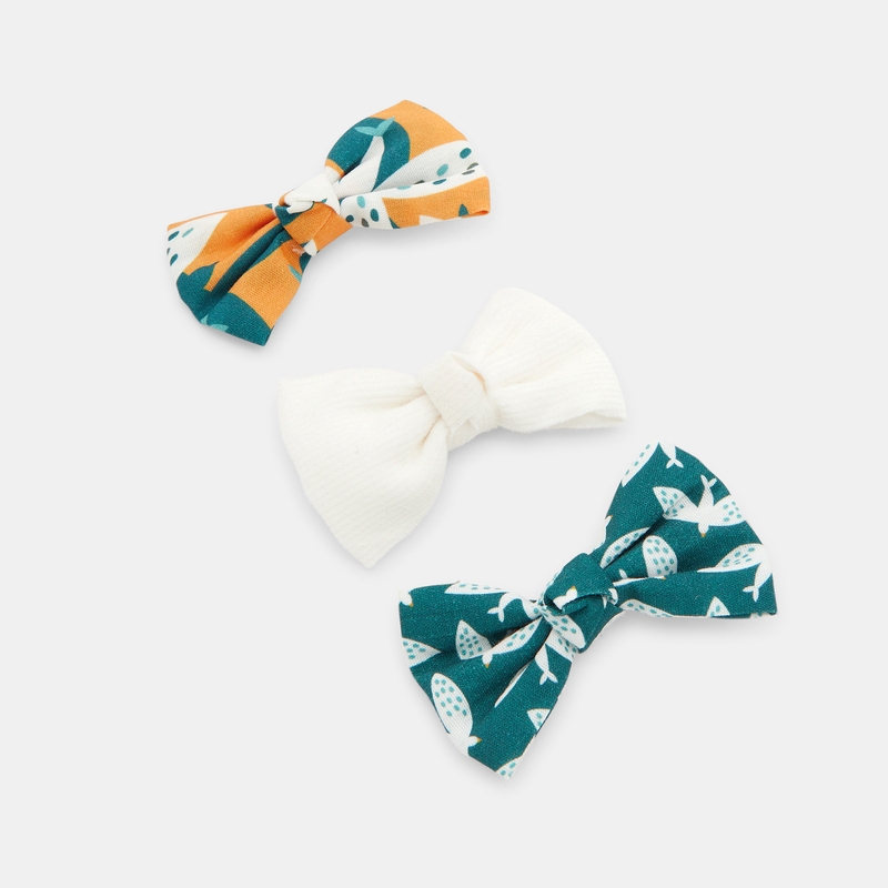 Barrettes nœuds papillon imprimés (lot de 3) jaune fille