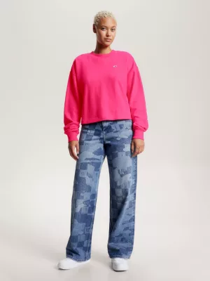 Moletom cropped de modelagem relaxada com apliques tonais