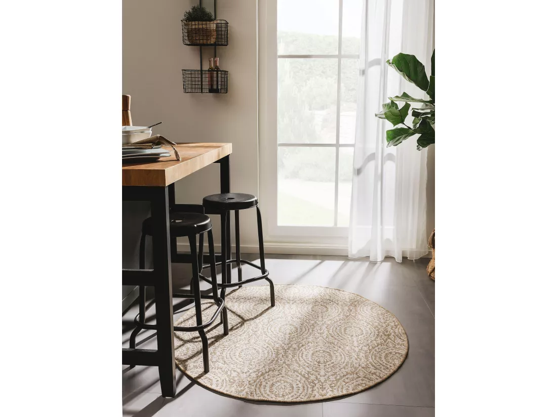 Tapis d'extérieur & intérieur rond Cleo Crème/Beige ø 120 cm rond