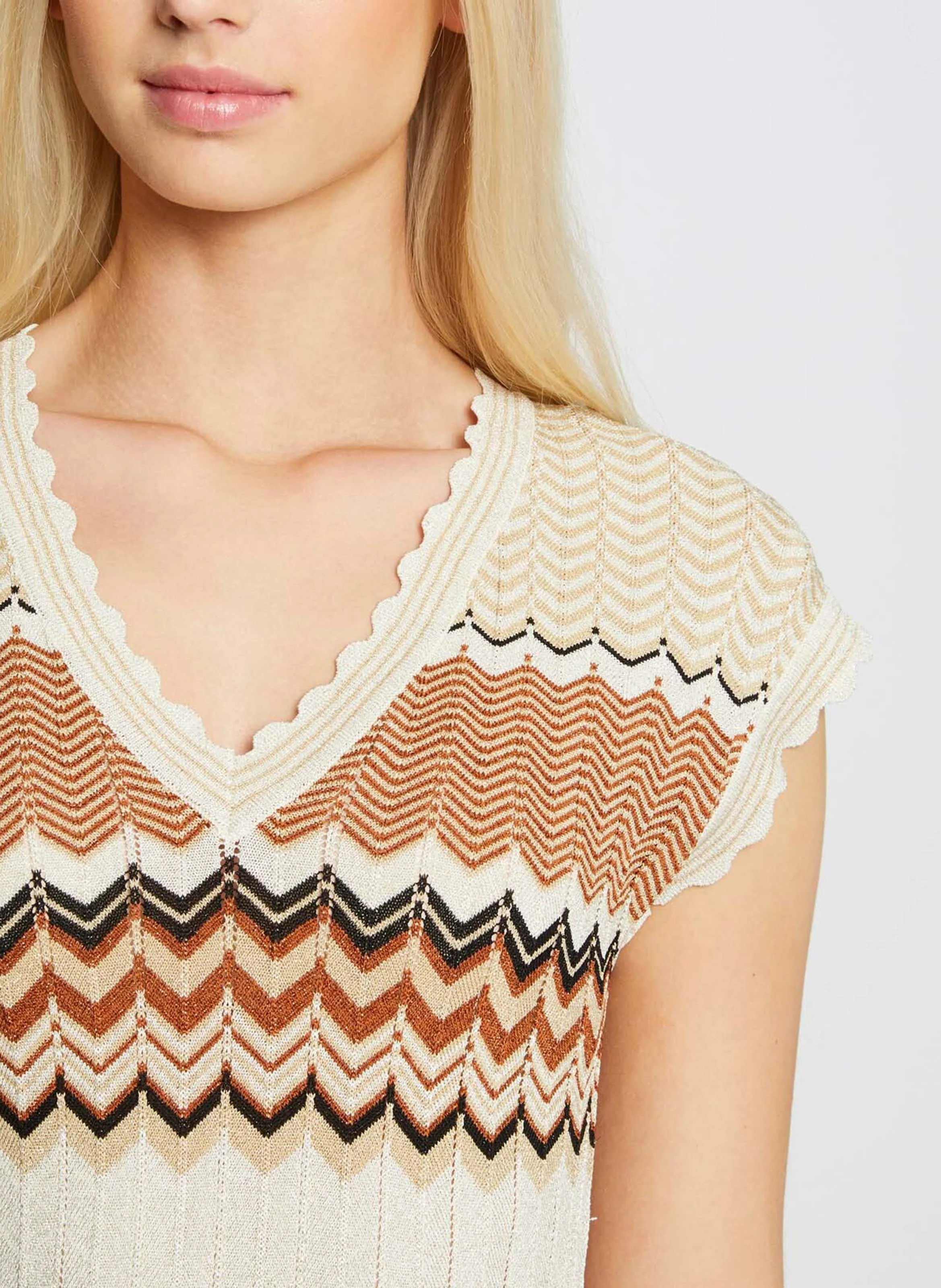 RMJINI - Robe midi col V à détails graphiques | Beige