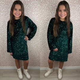 Green paillet & bow dress