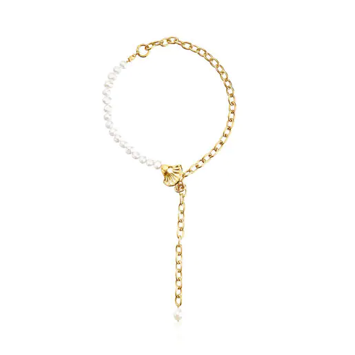 Colar de conchas do oceano com banho de ouro 18k sobre prata e pérolas.