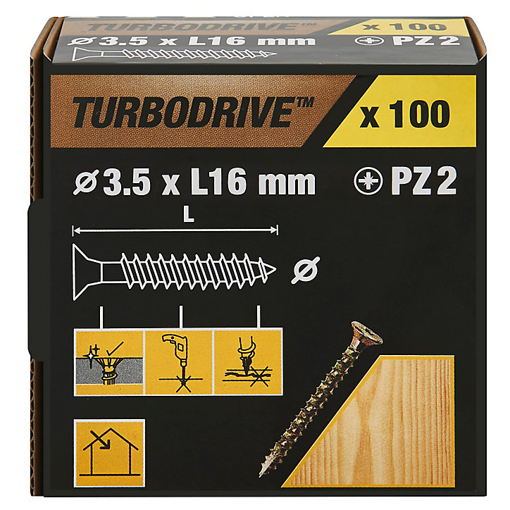 Vis à bois Turbodrive Premium pozidriv zinguée jaune 3.5x16 mm - 100 pièces
