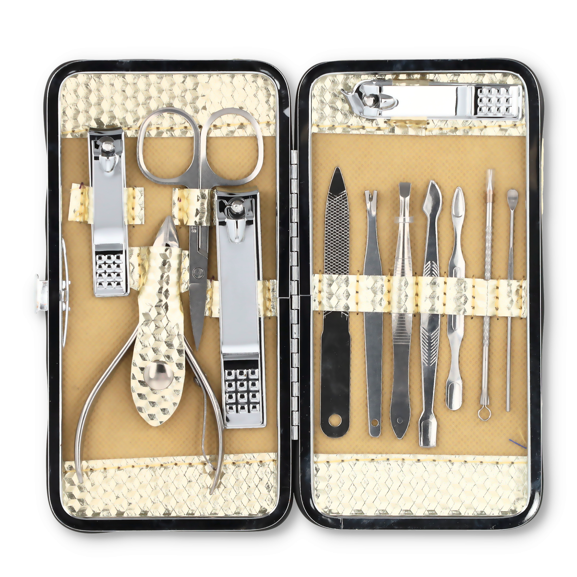 (12-tlg. Set) Pediküre Maniküre Finger Fuss Nagel Pflege-Set inkl. Reise Etui - Div. Farben
