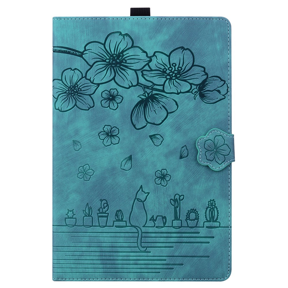 Samsung Galaxy Tab S11 Ultra Leder Tasche Flip Cover Blumen Imprint   S-Pen Halterung - Hellblau