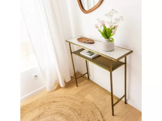 Console en métal doré et marbre Timéo