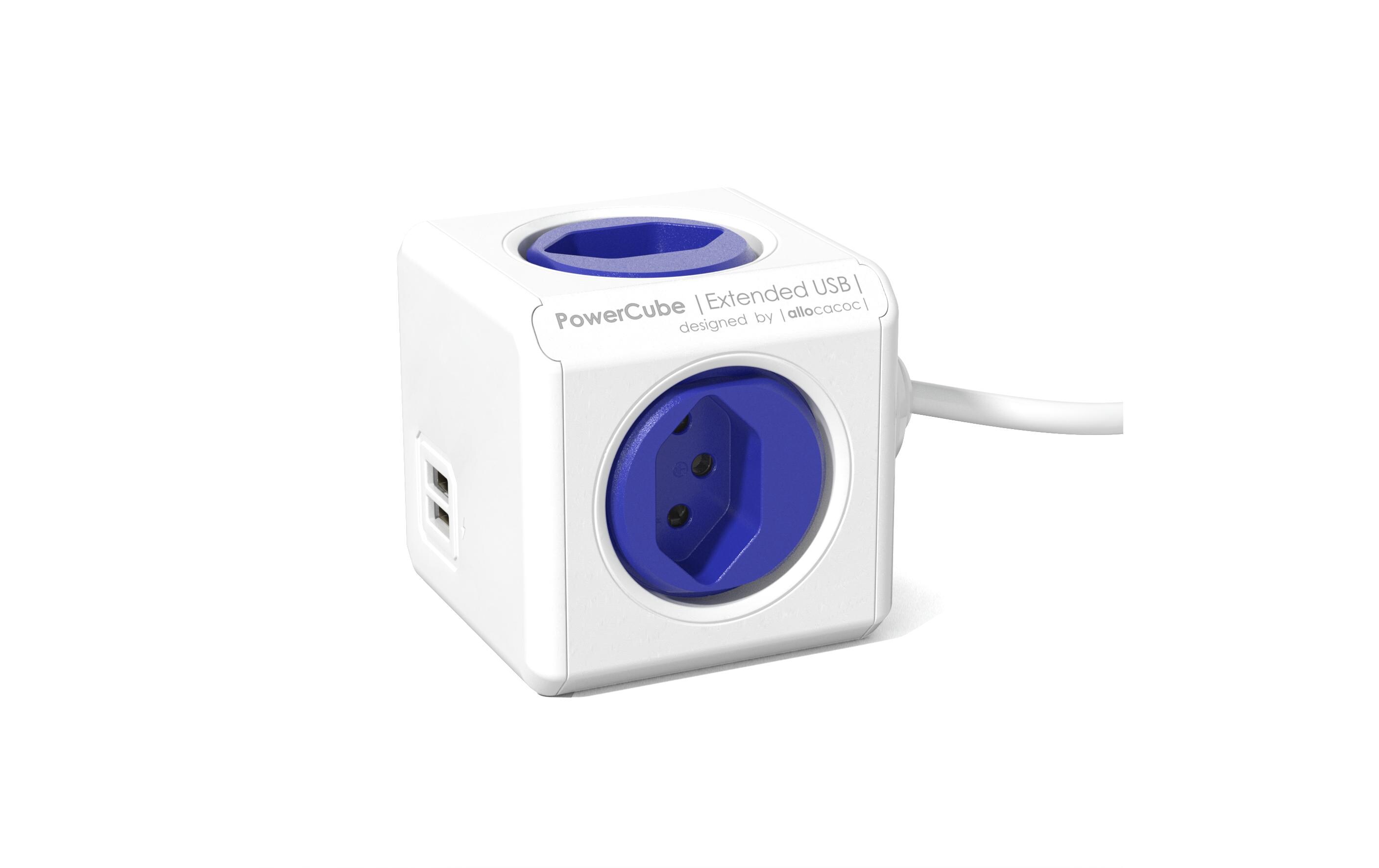 Tischsteckdosenleiste PowerCube Extended 4x T13 mit USBMehrfachstecker im stylischen Würfel-Design