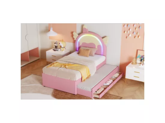 Lit enfant en forme de licorne 90x200cm rose