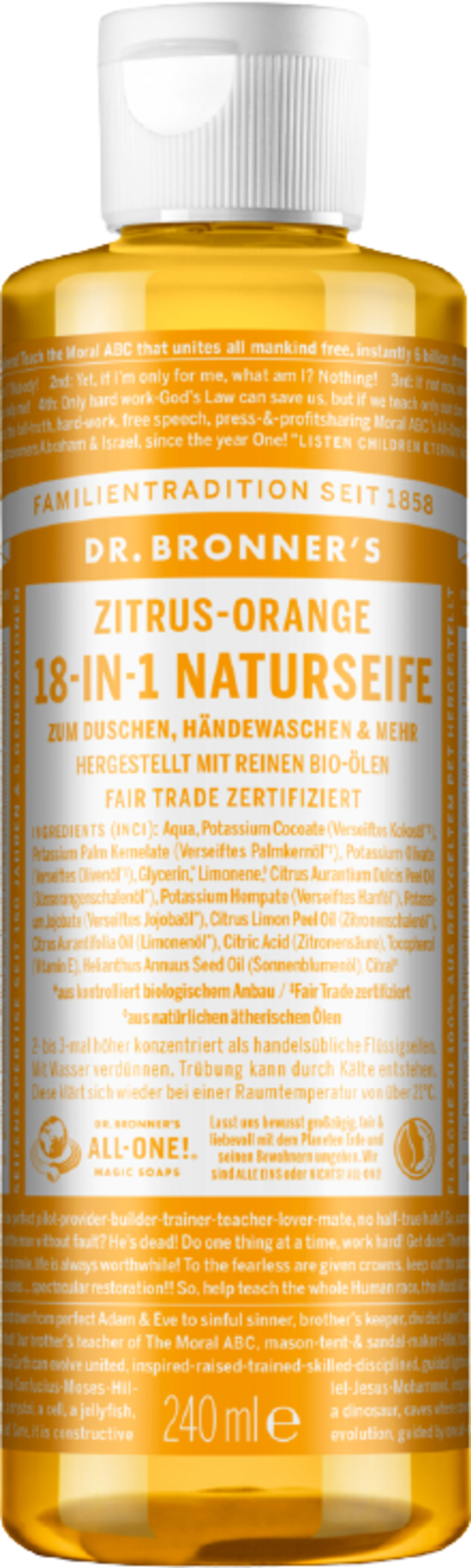 Dr. Bronner's  18in1 Naturseife Zitrus-Orange, 240 ml