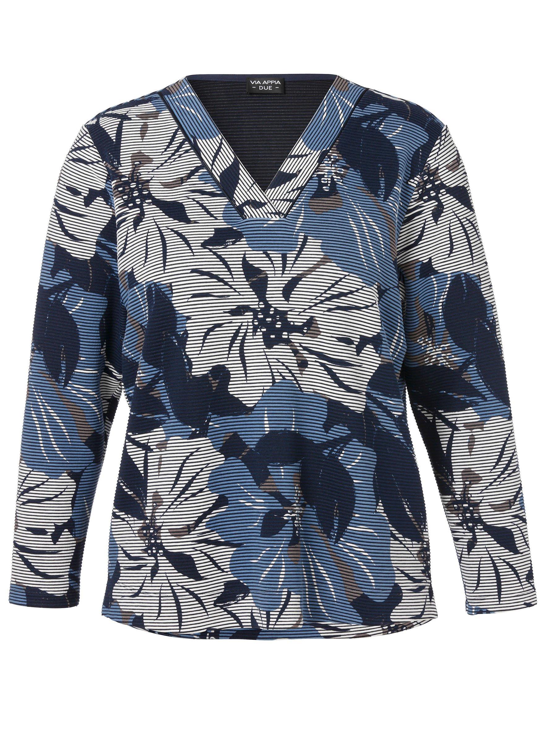 Sweatshirt mit Blumendruck und V-Ausschnitt