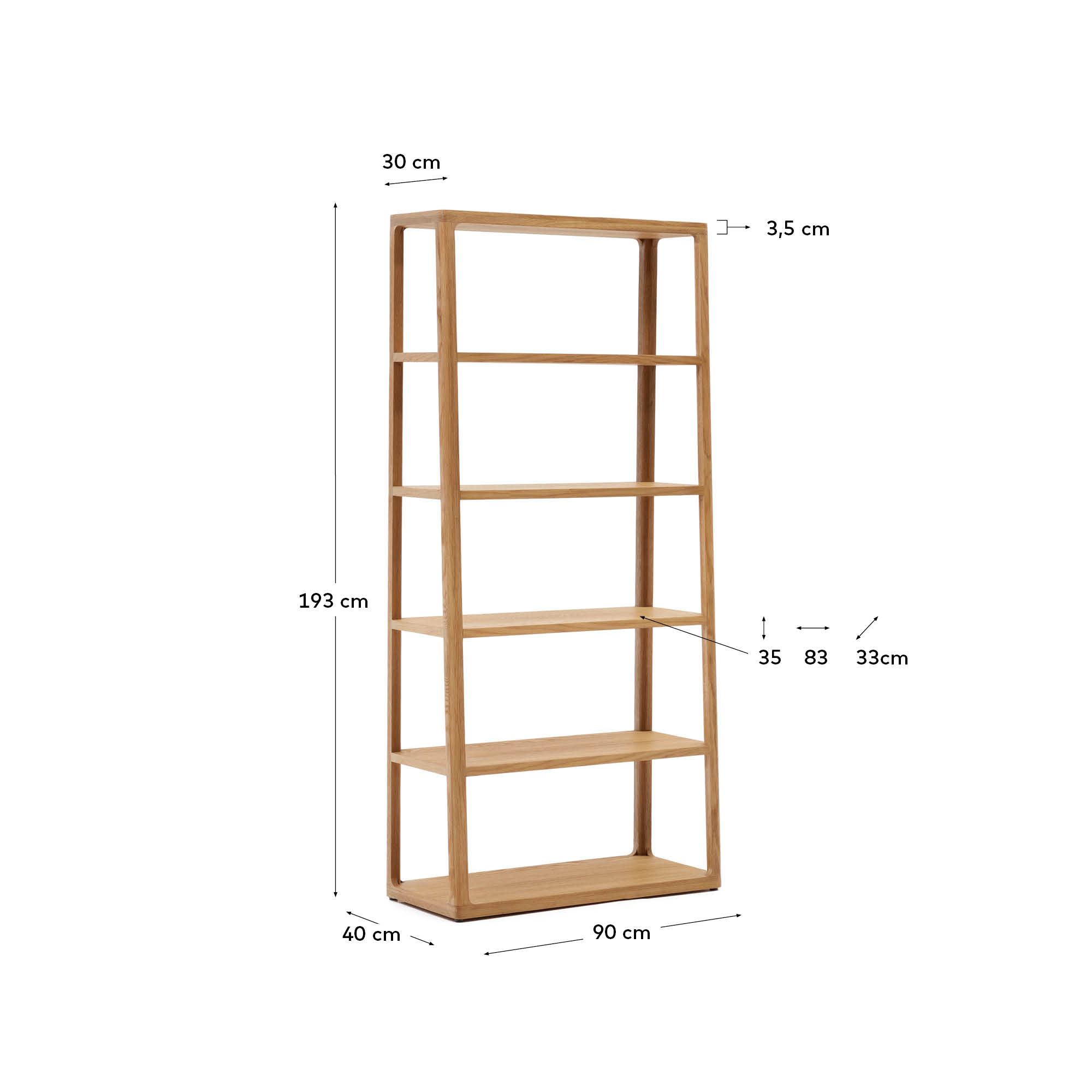 Kave Home - Maymai rekken met massief eiken structuur, 90 x 193 cm