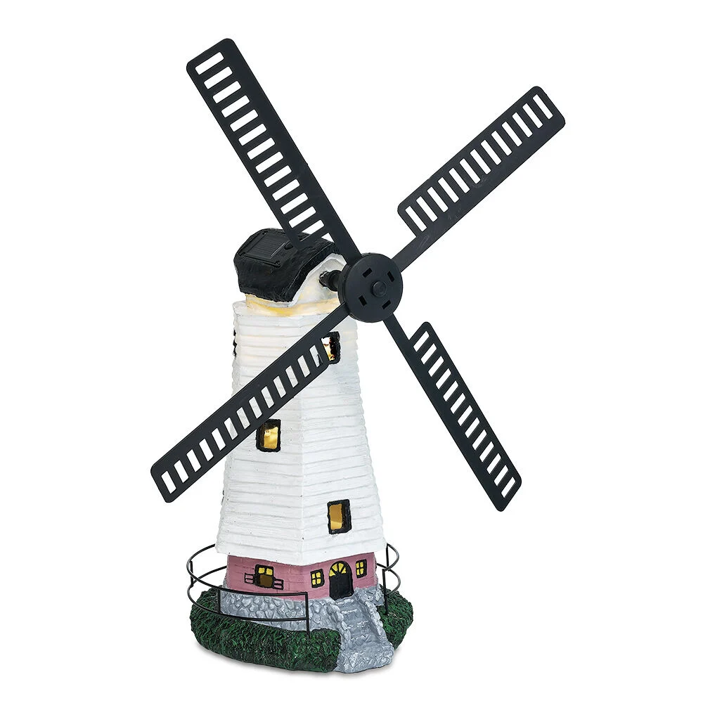 Moulin à vent solaire LED blanc chaud Ø14xH34cm