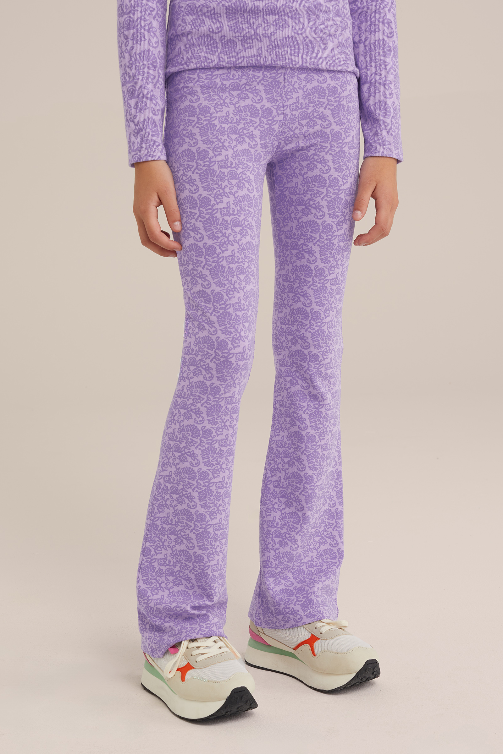 Meisjes flared legging met dessin WE Fashion Lila