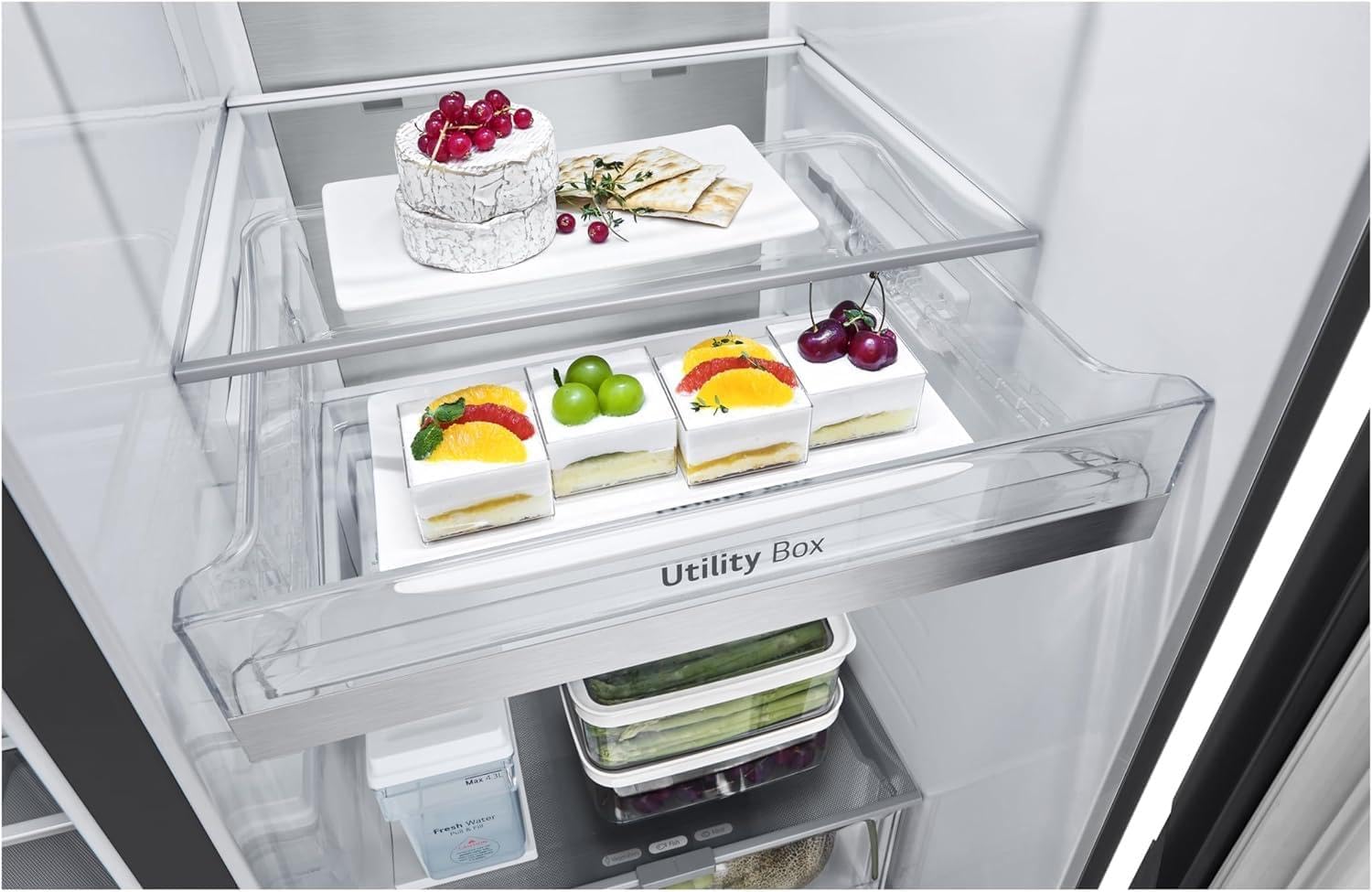 LG GSLE91EVAC Side by Side Kühlschrank, Klasse C, 628 L, Multi-Door Kühlschrank mit Gefrierfach, Eis-, Crushed Ice- Wasserspender mit UVnano, Total NoFrost, Smart Inverter Kompressor, Wi-Fi