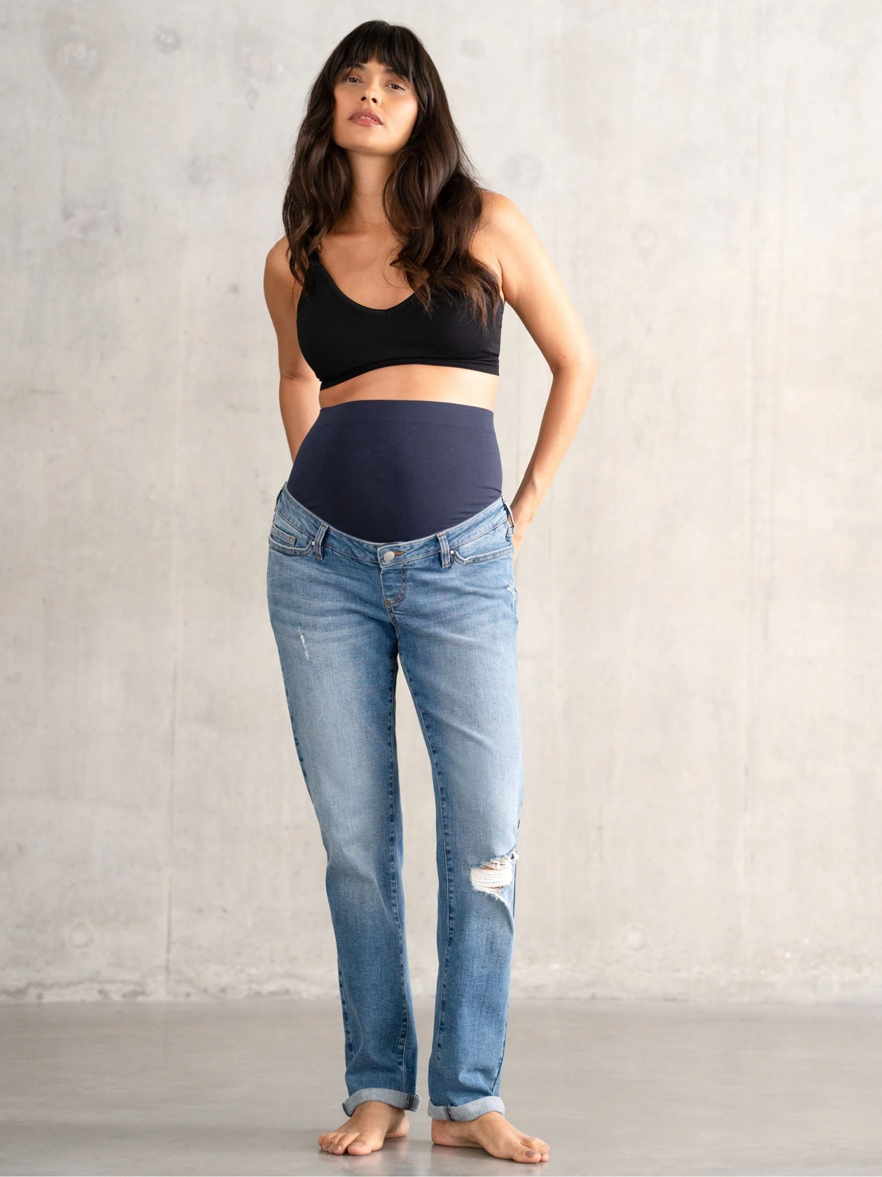 Seraphine - Blauwe Boyfriend zwangerschapsjeans met omslag