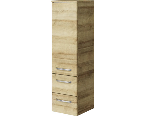 Pelipal Kumba badkamermeubelset (B x H x D): 137 x 200 x 50 cm, frontkleur: Riviera eiken, 5-delige set inclusief witte gegoten mineraalwastafel, halfhoge kast, onderkast en bovenkast (99.770126473)