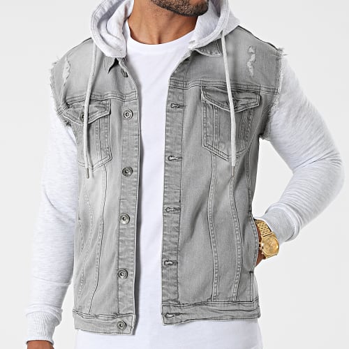 Veste Jean A Capuche 1528 Gris Denim Gris Clair