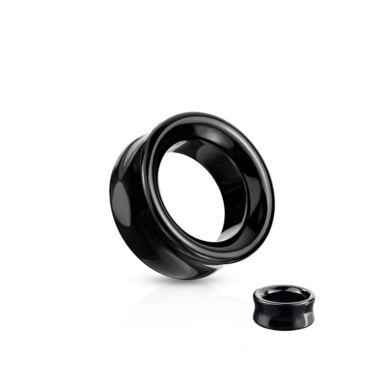 (12mm) Double Flared Flesh Tunnel Achat Stein Plug Ohr Piercing - Schwarz