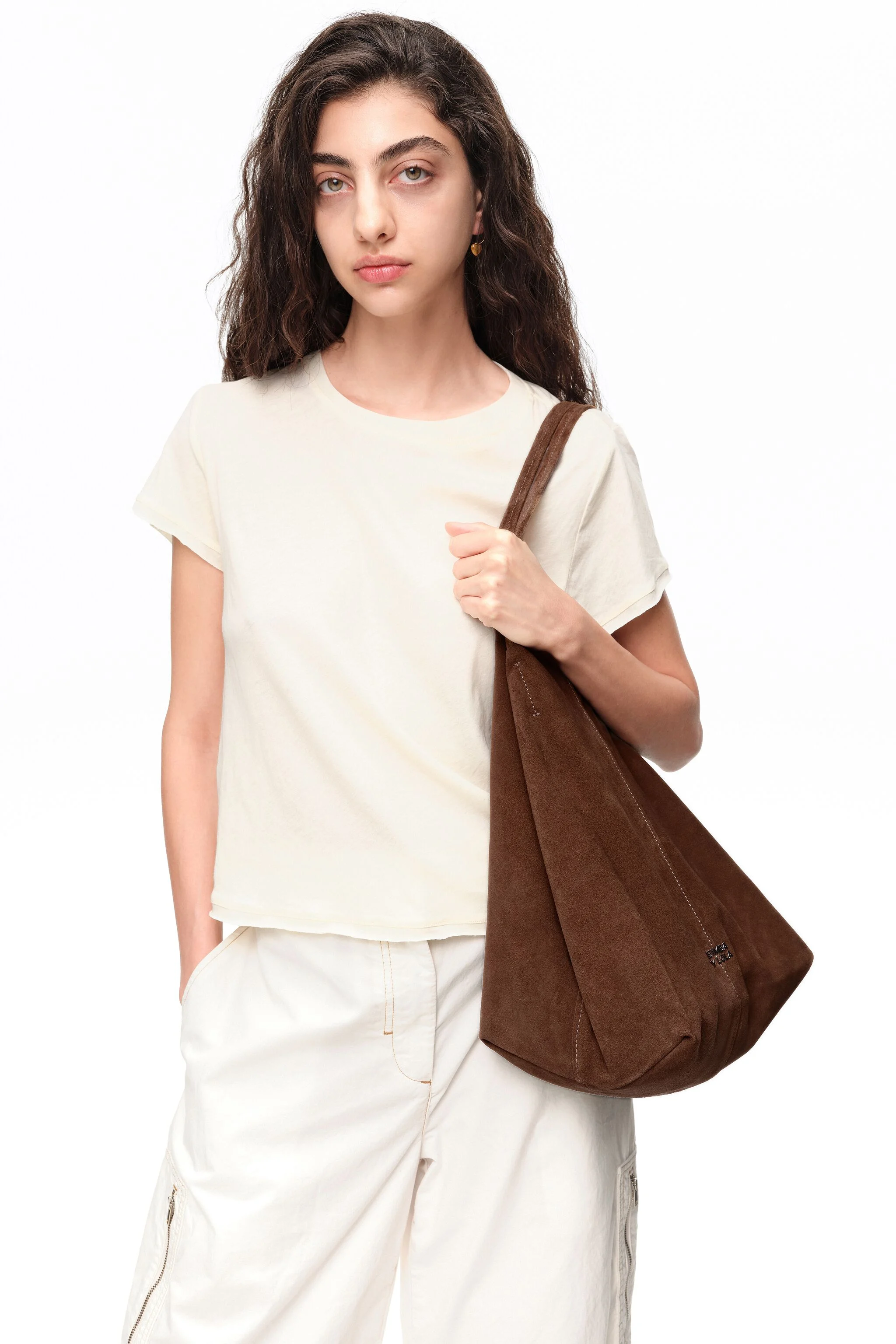 Bolsa maxi shopper em camurça cor café