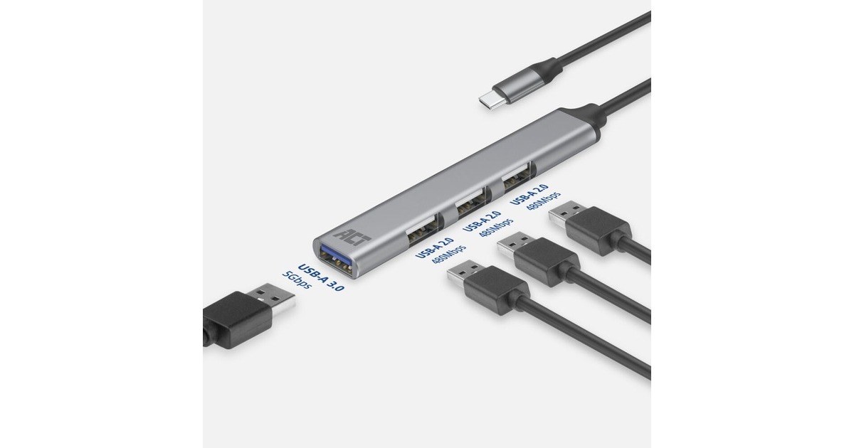 ACT ConnectivityUSB-C hub, 3x USB-A 2.0 en 1x USB-A 3.0 usb-hub  (Aluminium)