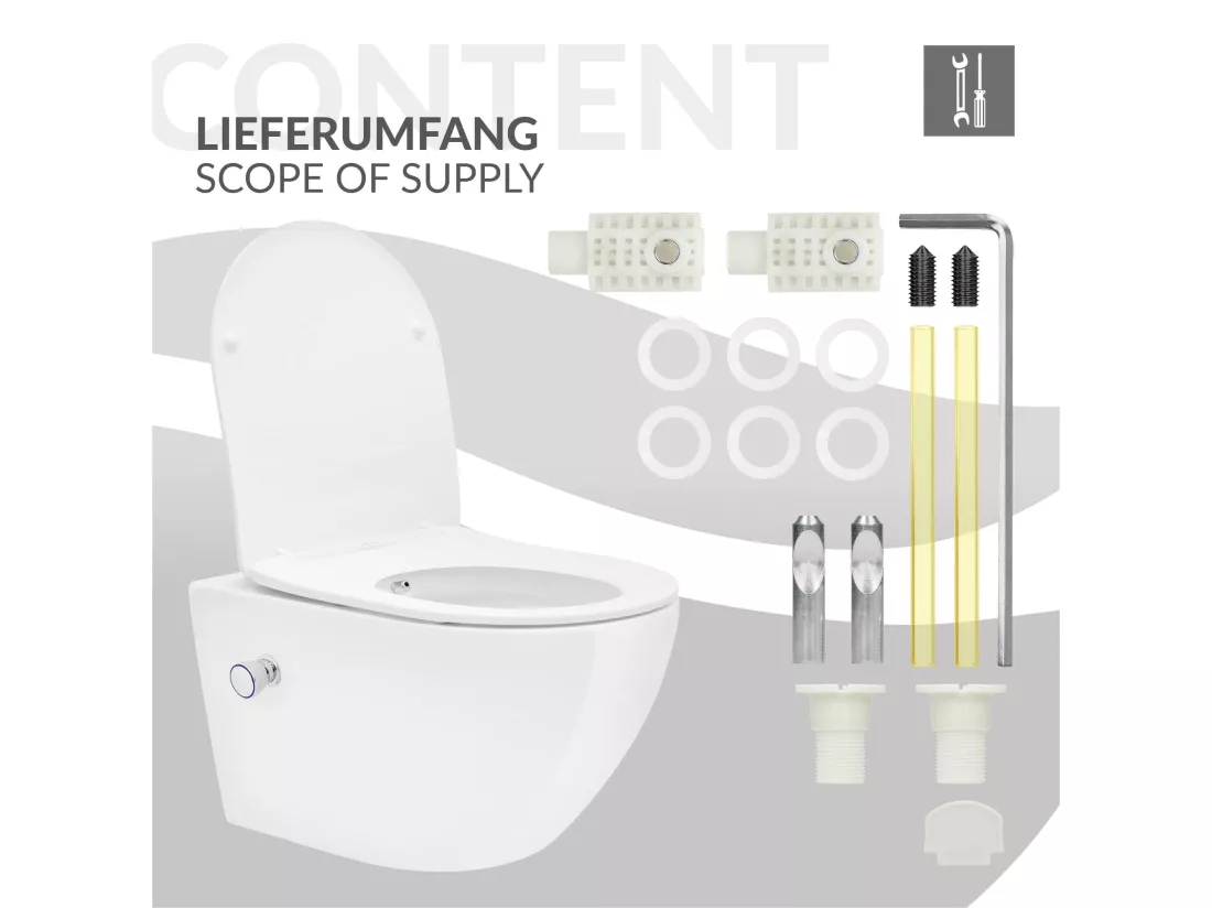 Toilette suspendu sans rebord longue blanc WC nano-revêtement pour salle de bain