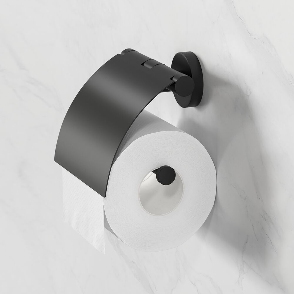 Geesa Nemox toiletrolhouder met klep zwart