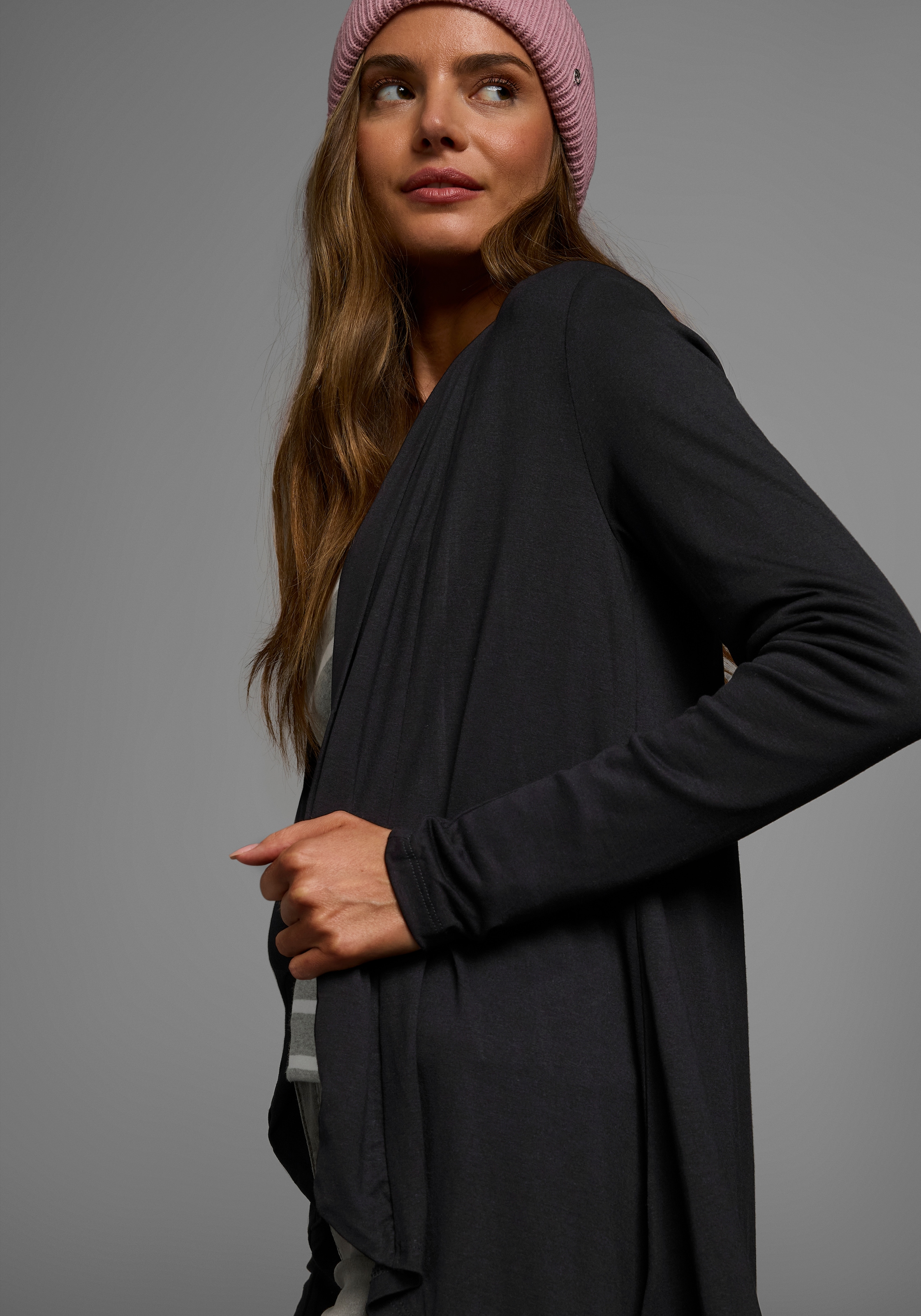 Boysen's Shirtjacke , Langarm,  mit Schalkragen,  aus elastischem Jersey