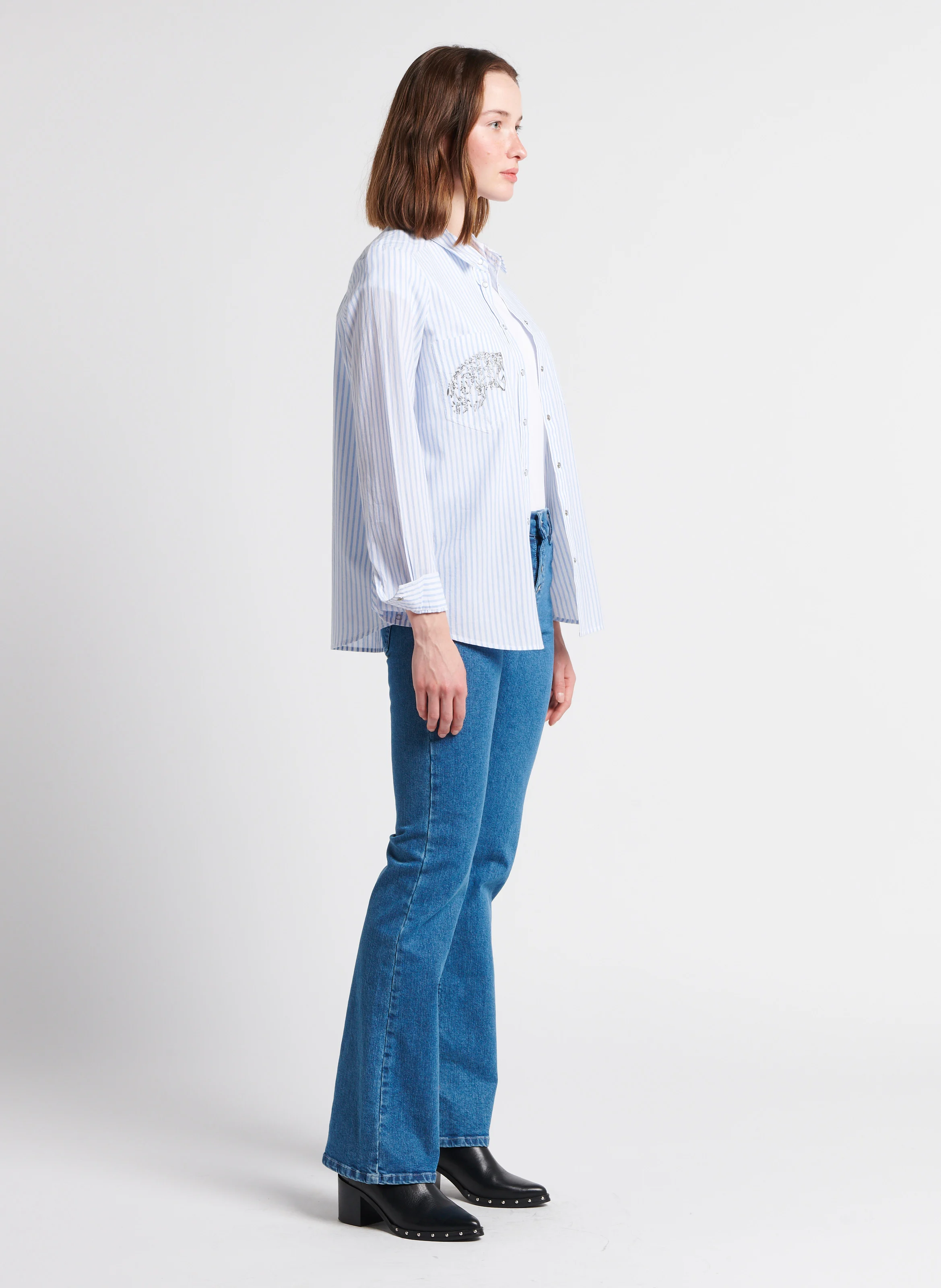 Chemise col classique en coton | Bleu