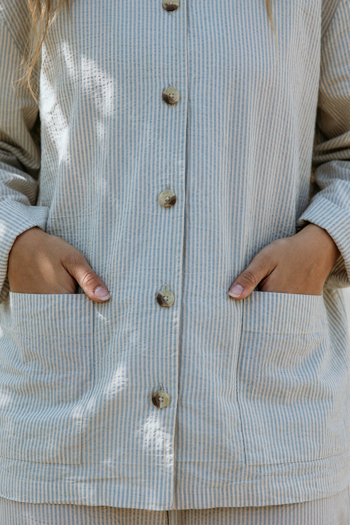 Pajama Set W, Pyjamassæt - Blue Stone Stripe