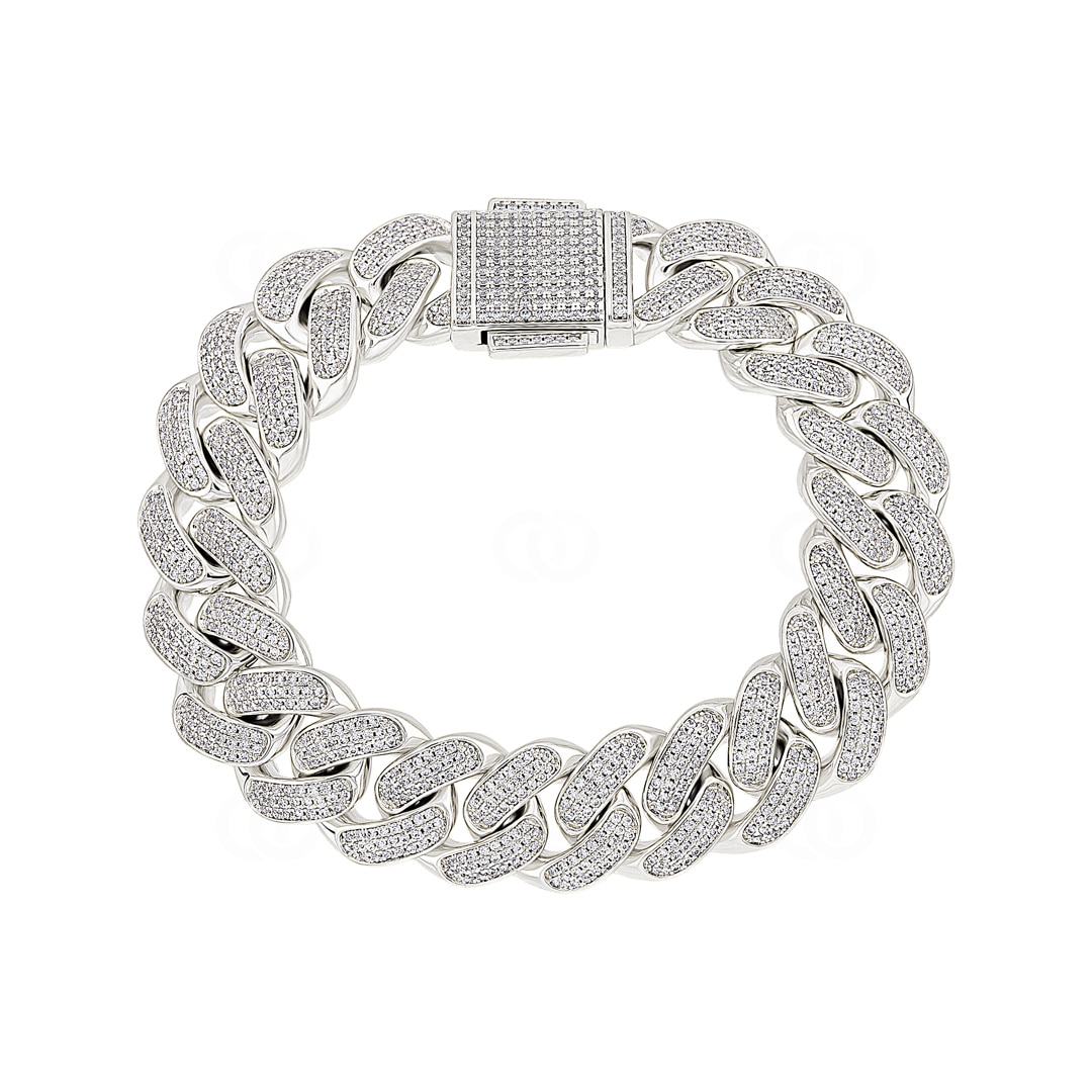 18mm Cuban Link Panzerarmband Weiss vergoldet mit Zirkonia