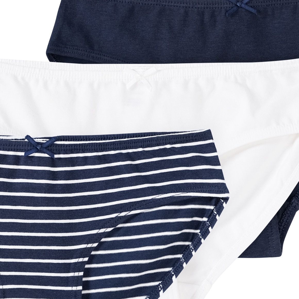 Famy 3 Mädchen Slips aus Bio-Baumwolle dunkelblau / weiss