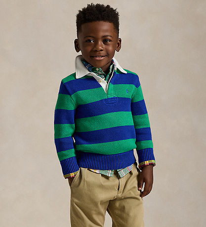 Polo Ralph Lauren Bluse - Strik -  Grøn/Bl?stribet