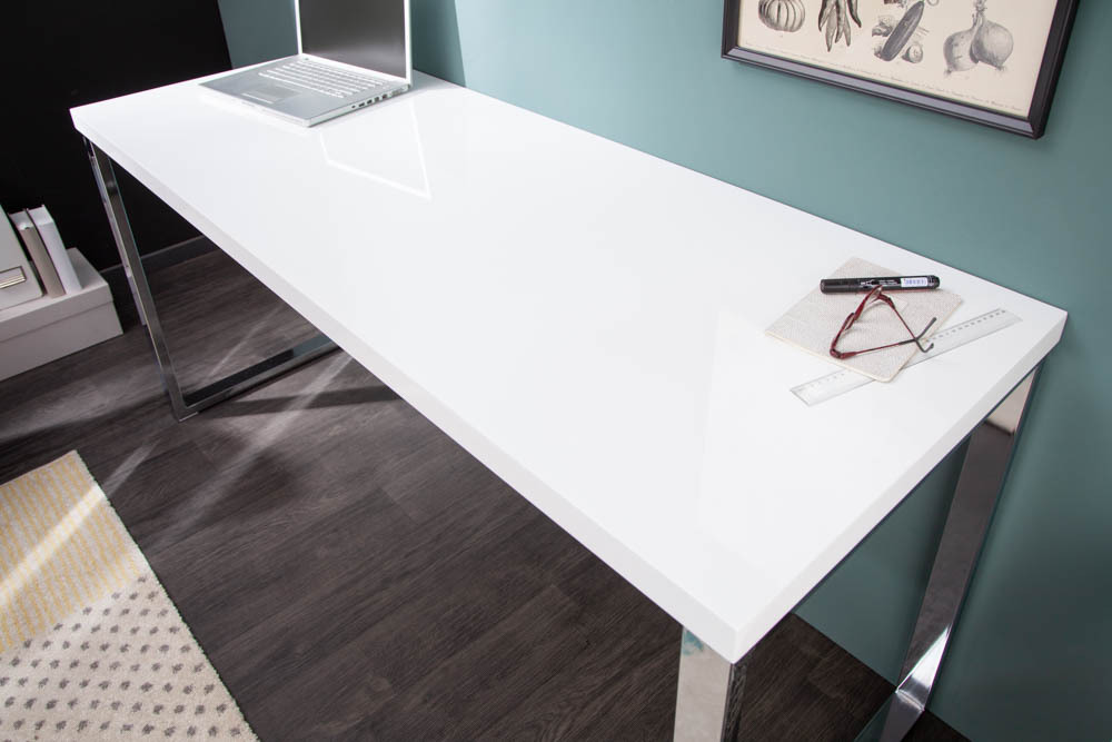 Moderner Schreibtisch WHITE DESK 160cm weiß Hochglanz Bürotisch