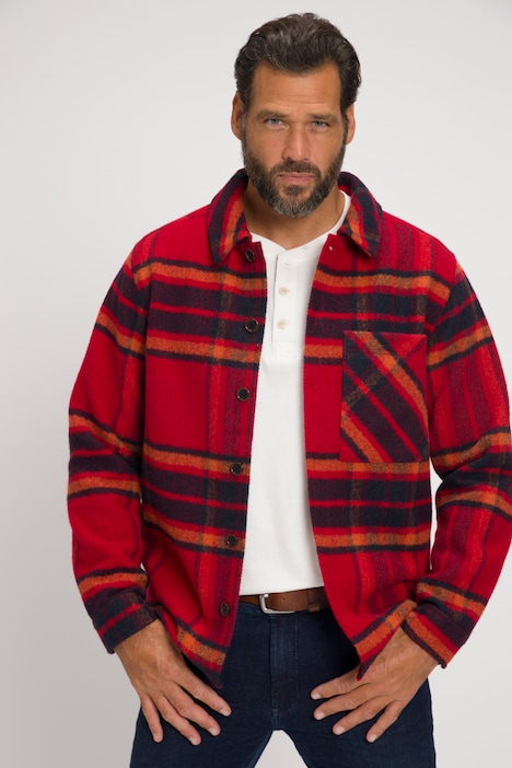 Karohemd, Overshirt, Langarm, Wollmix, Kentkragen, Modern Fit